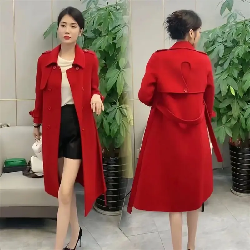 Winter New 2025 Korean Woolen Coat Women Fashion Temperament Long Double Sided Cashmere Wool Outerwear Overcoat Jacket