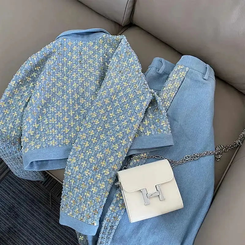 2025Spring Autumn New 2 Piece Set Women’s Korean Hong Kong Style Design Sense Single-breasted Short Ladies Retro Slim Pants Sets