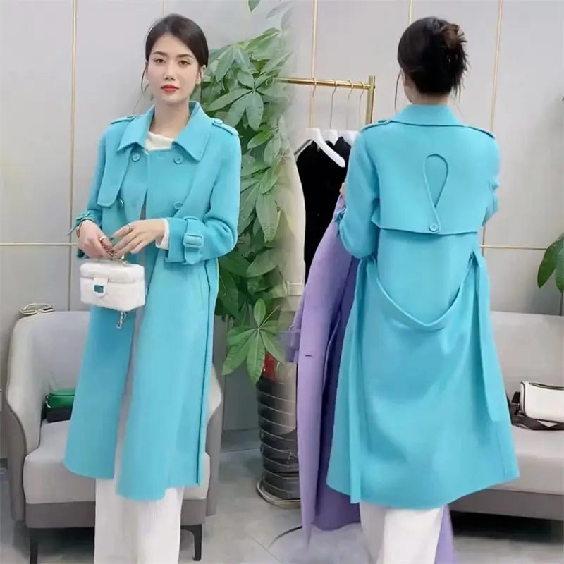 Winter New 2025 Korean Woolen Coat Women Fashion Temperament Long Double Sided Cashmere Wool Outerwear Overcoat Jacket