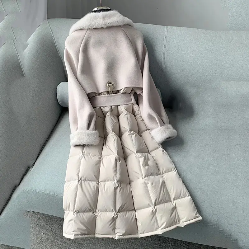2025 New Winter Jacket Women's Stitching Woolen Coats Female Casual Mid Long Thicken Warm Woolen Overcoat Ladies Outerwear Tops
