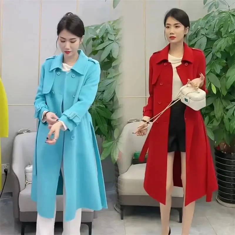 Winter New 2025 Korean Woolen Coat Women Fashion Temperament Long Double Sided Cashmere Wool Outerwear Overcoat Jacket