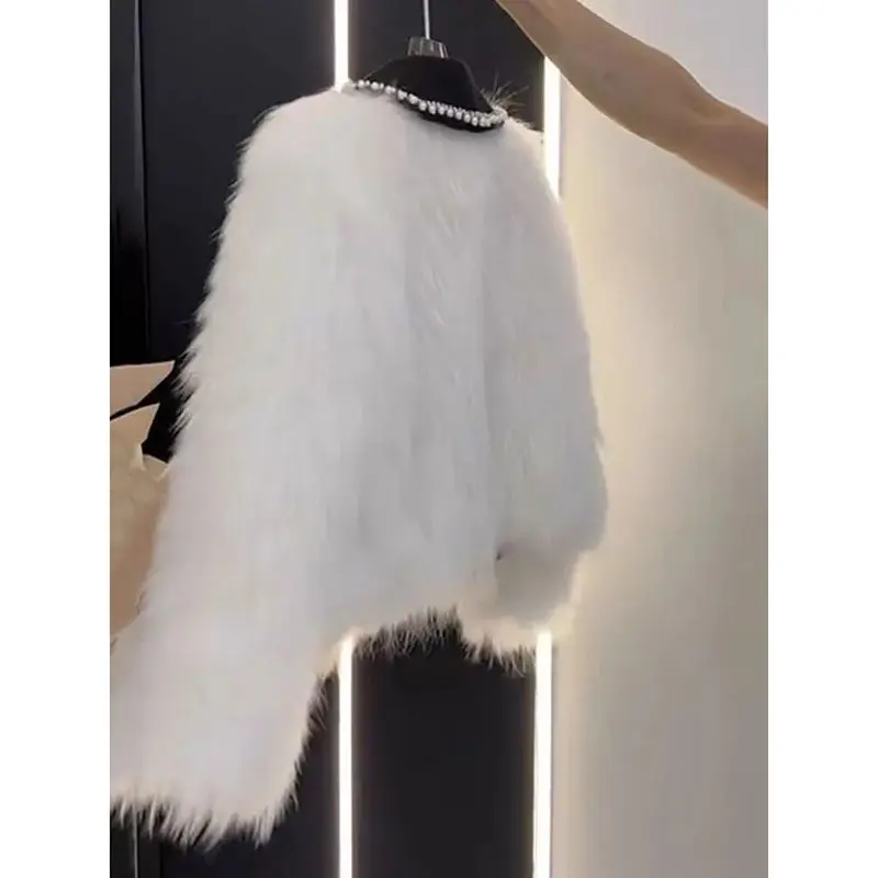 High end Heavy Industry Nail Bead Imitation Fox Fur Grass Jacket Women Autumn Winter 2025New Unique Warm Casual Coat Female Top