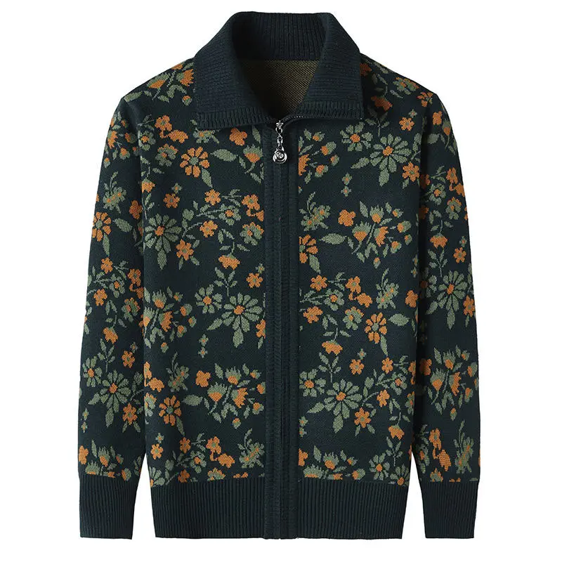 2025 New Middle-aged elderly Women Knit Cardigan Sweater Female Mother Autumn Winter Thick Zipper Knit Wool Cardigan Jacket