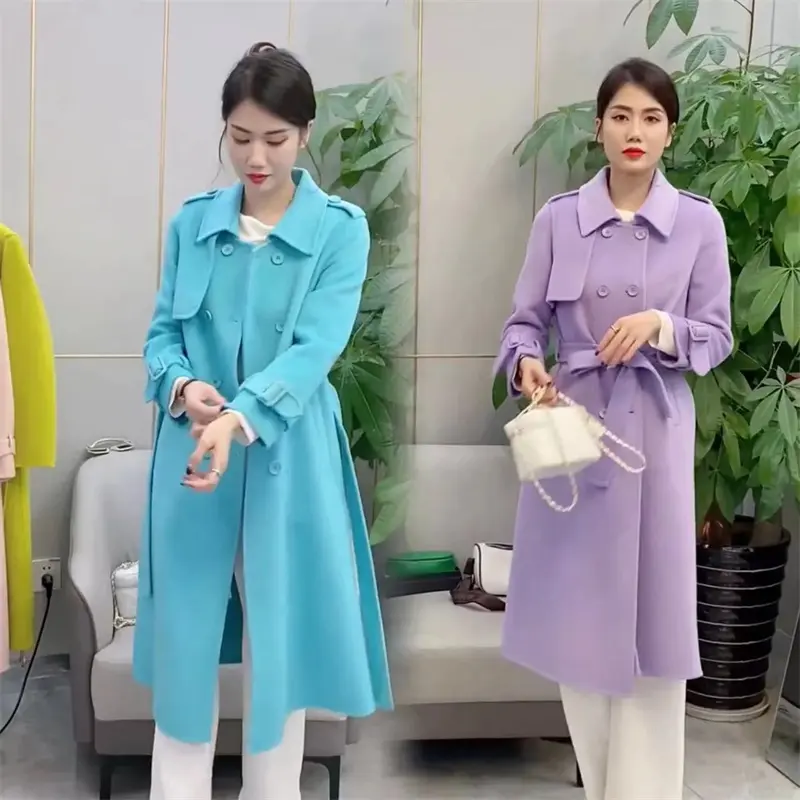 Winter New 2025 Korean Woolen Coat Women Fashion Temperament Long Double Sided Cashmere Wool Outerwear Overcoat Jacket