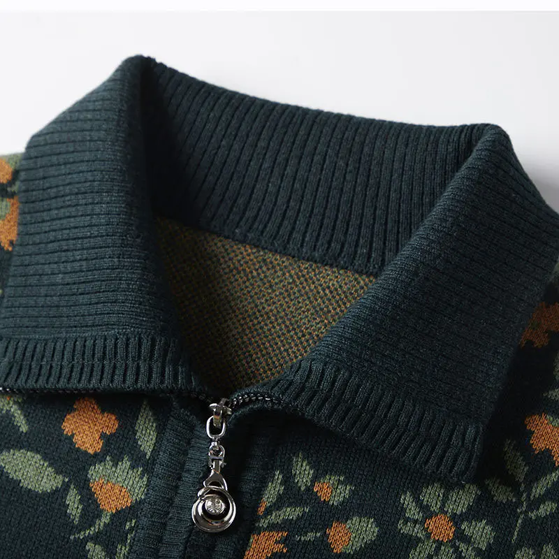 2025 New Middle-aged elderly Women Knit Cardigan Sweater Female Mother Autumn Winter Thick Zipper Knit Wool Cardigan Jacket