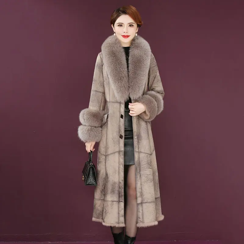 2025 Winter Jacket Women Coat Big Fur Collar Wool Coat Casual Female Long Coat Vintage Thick Warm Outwear Casaco Feminino R2379