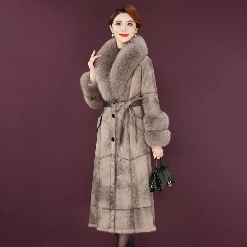 2025 Winter Jacket Women Coat Big Fur Collar Wool Coat Casual Female Long Coat Vintage Thick Warm Outwear Casaco Feminino R2379