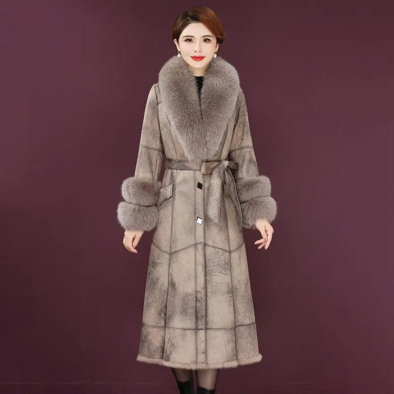 2025 Winter Jacket Women Coat Big Fur Collar Wool Coat Casual Female Long Coat Vintage Thick Warm Outwear Casaco Feminino R2379
