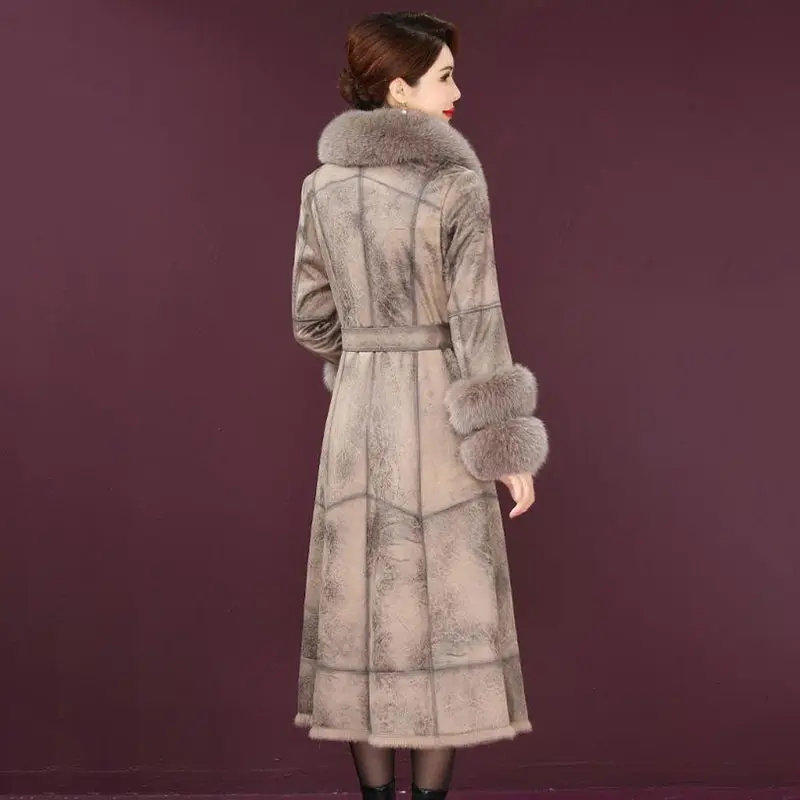2025 Winter Jacket Women Coat Big Fur Collar Wool Coat Casual Female Long Coat Vintage Thick Warm Outwear Casaco Feminino R2379