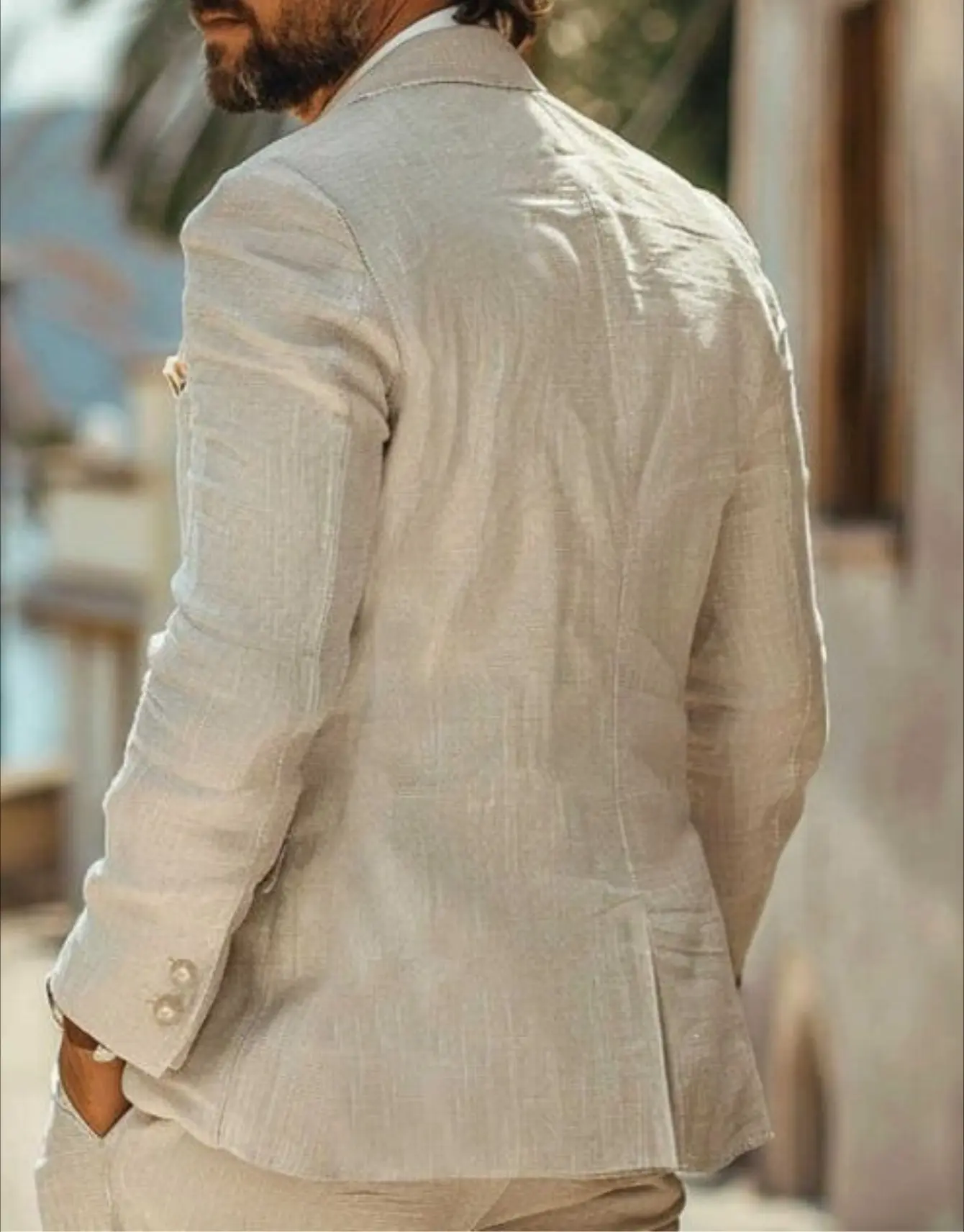 Men's Linen Suit Single Breasted Notch Lapel Jacket Summer Blazer  2PCS