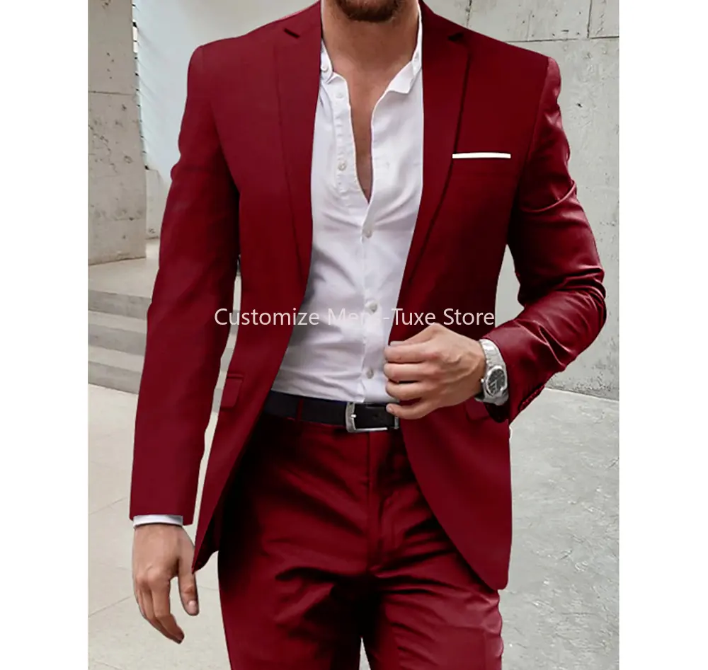 Men Suits 2 Piece Formal Notch Lapel Single  Wedding Tuxedo Fashion Business Casual Office Daily Male Suit