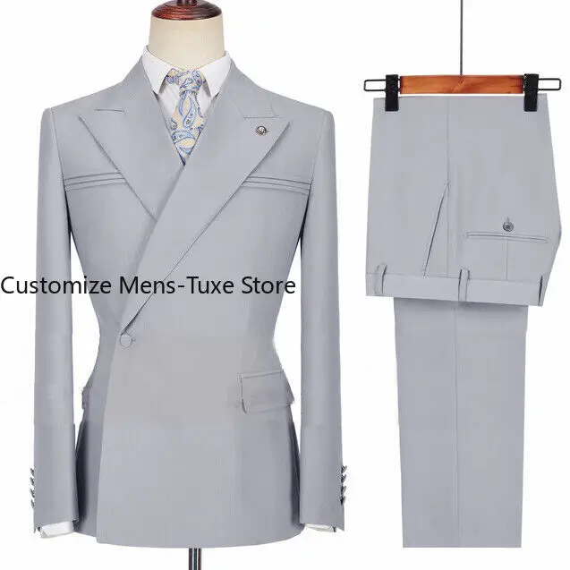 New Arrival Men Suits Double Breasted Wedding Groom Tuxedo Slim Fit 2 Pieces