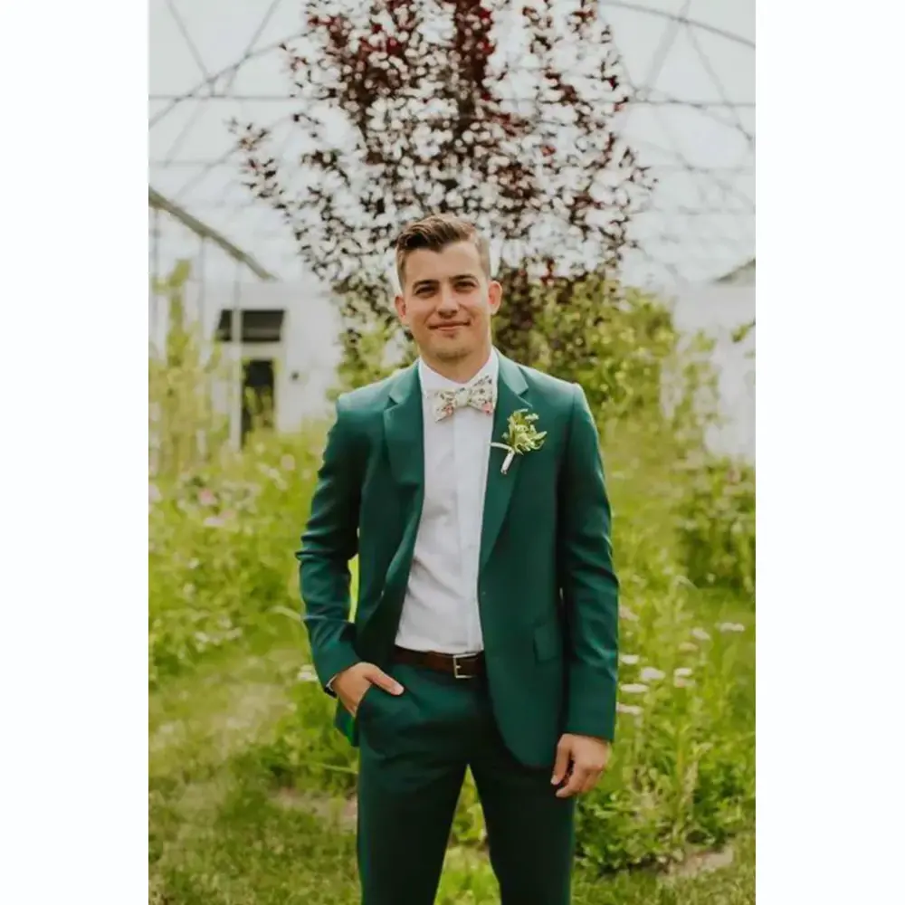 Slim Fit Wedding Men Suits Green Single Breasted Notch Lapel Blazer Luxury 2 Piece Jacket Pants Set Formal Party Outfits Terno