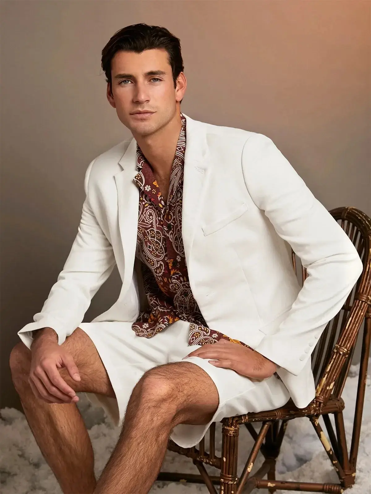 Summer Beach Mens Suits Tuxedos Notched Lapel Tailored Wedding Groom Party Prom Coat Short Pant Business Wear Outfit 2 Pieces