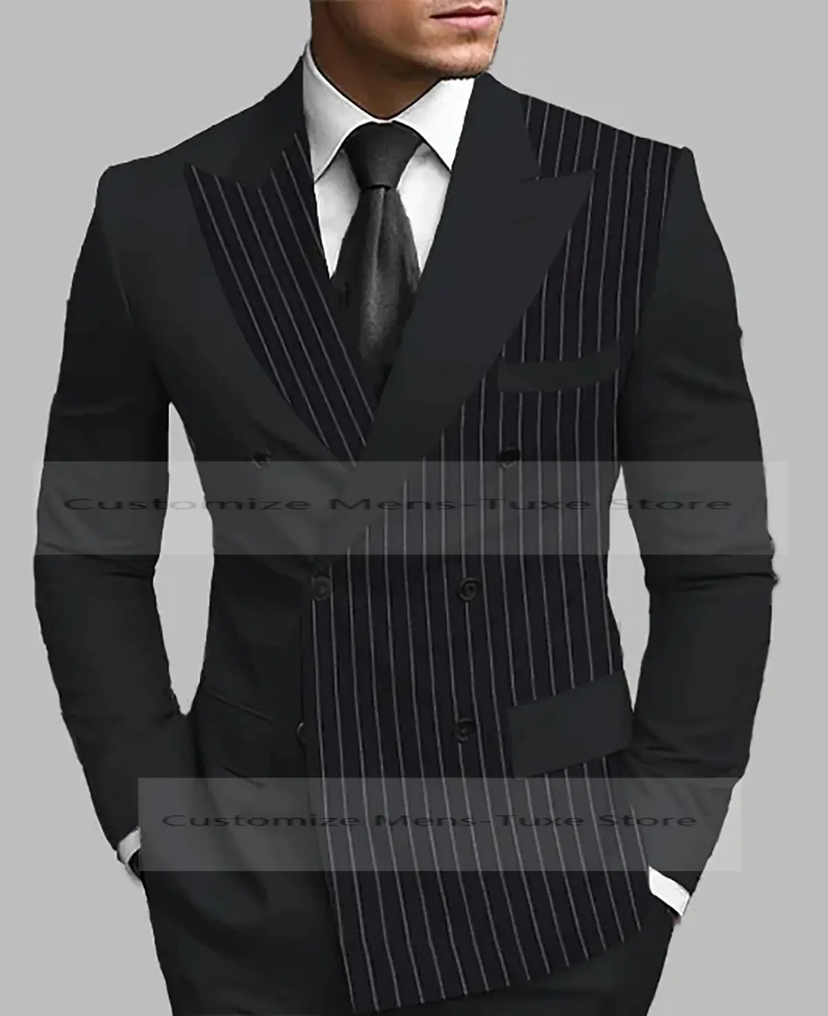 Striped Men Suits Regular Fit Peak Lapel Formal Tuxedos Dinner Double Breasted