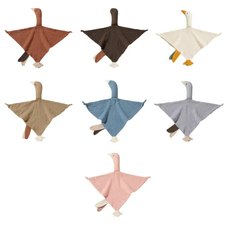 Pure Cotton Muslin Baby Bib Cute Goose Sleeping Dolls Newborn Saliva Towel Soothe Appease Towel Toddlers Burp Cloth Handkerchief
