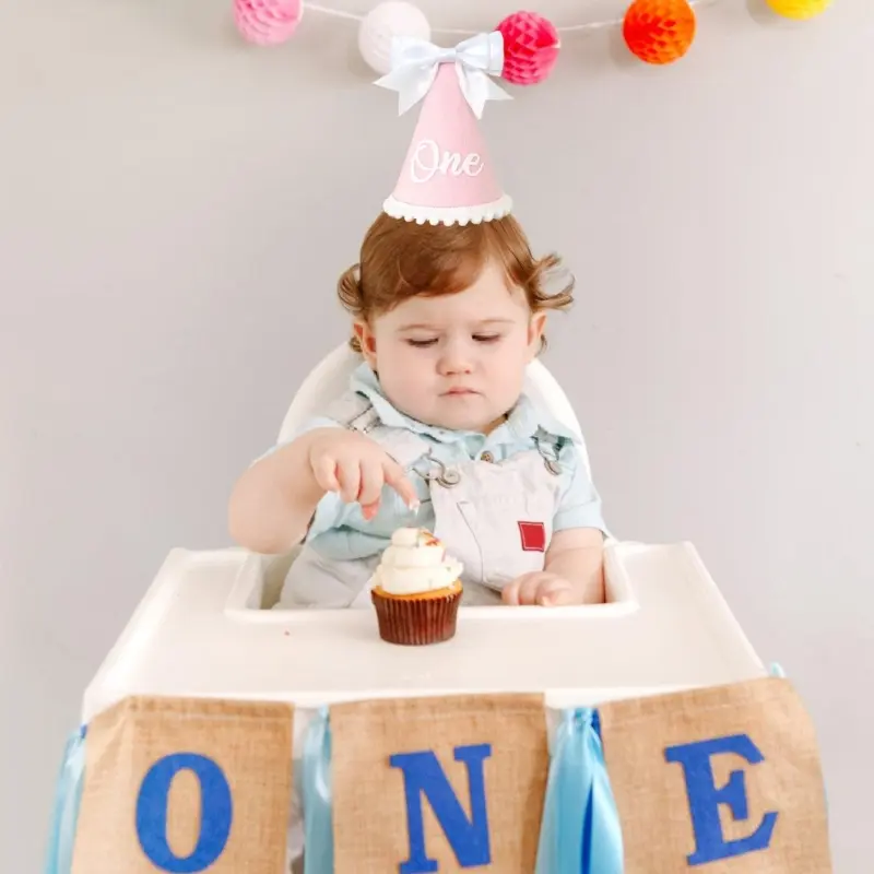 Baby Bowknot 1st Birthday Hat Handmade Party Decoration Cone Hat First Birthday Photography Prop for Girls boys