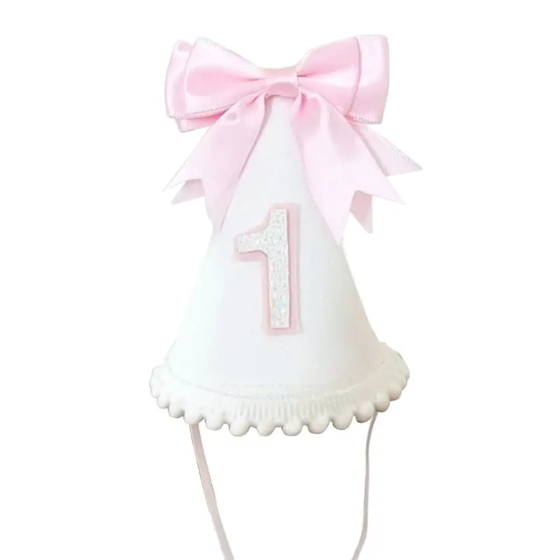 Baby Bowknot 1st Birthday Hat Handmade Party Decoration Cone Hat First Birthday Photography Prop for Girls boys