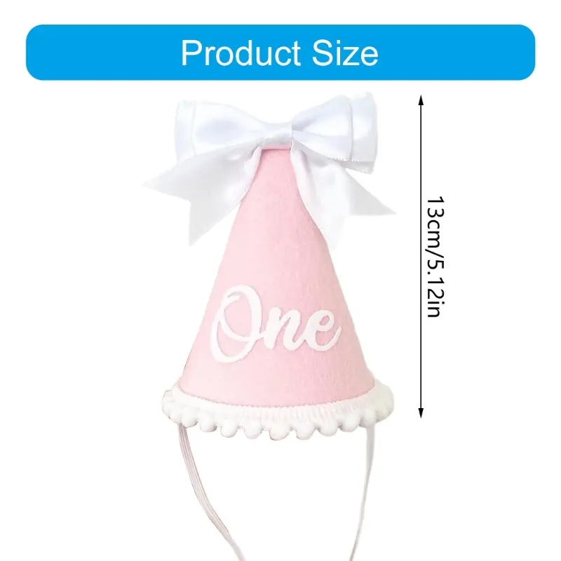 Baby Bowknot 1st Birthday Hat Handmade Party Decoration Cone Hat First Birthday Photography Prop for Girls boys
