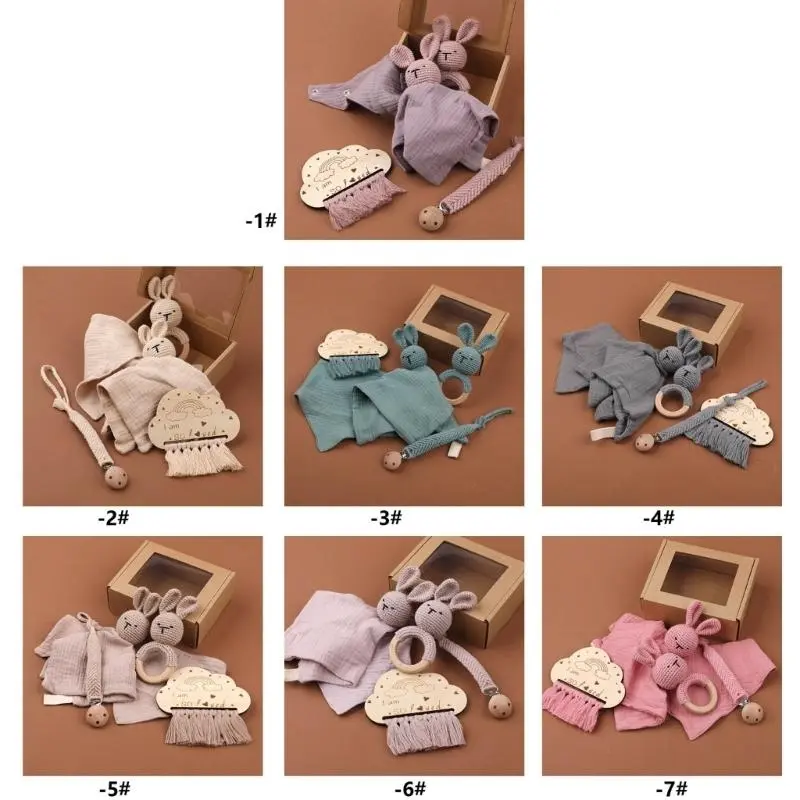M76C Soft and Safe Infants Mood Soothing Towel and Teething Bib Set with Pacifier Chain Comforting Towel for Newborns Baby