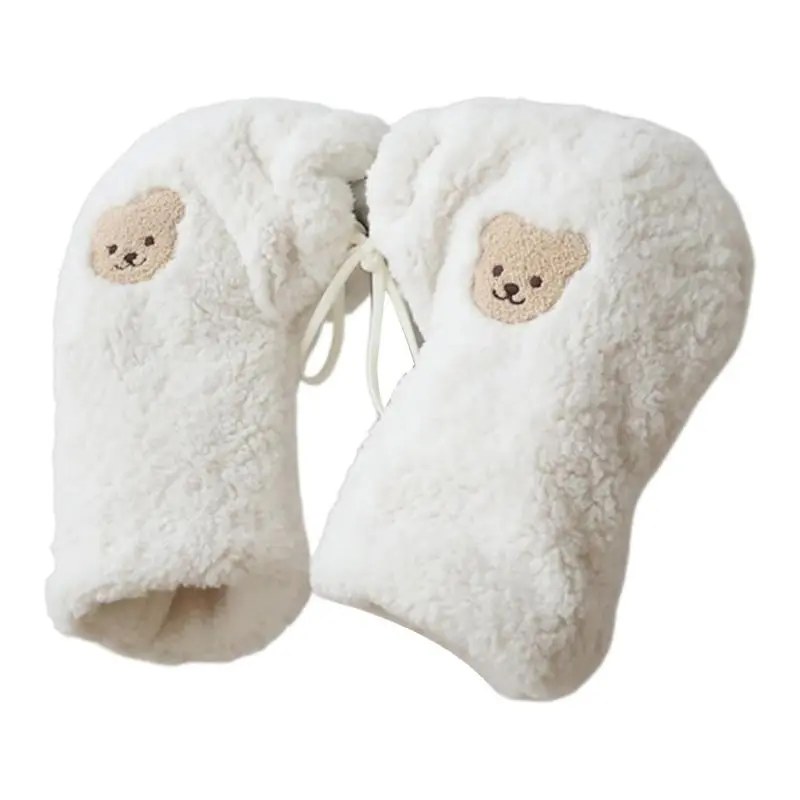 M76C Fleece Hand Muff for Baby Scooter Stylish Bear Pattern Hand Gloves for Children