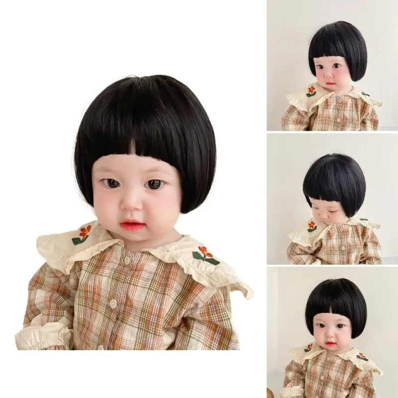 M76C Fashionable Child Hair Hat Girls Short Hair Hat Kids Curly Hat Photo