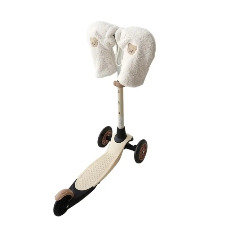 M76C Fleece Hand Muff for Baby Scooter Stylish Bear Pattern Hand Gloves for Children