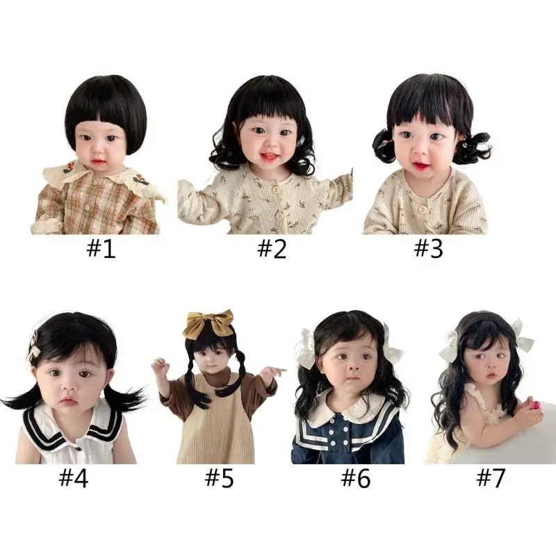 M76C Fashionable Child Hair Hat Girls Short Hair Hat Kids Curly Hat Photo
