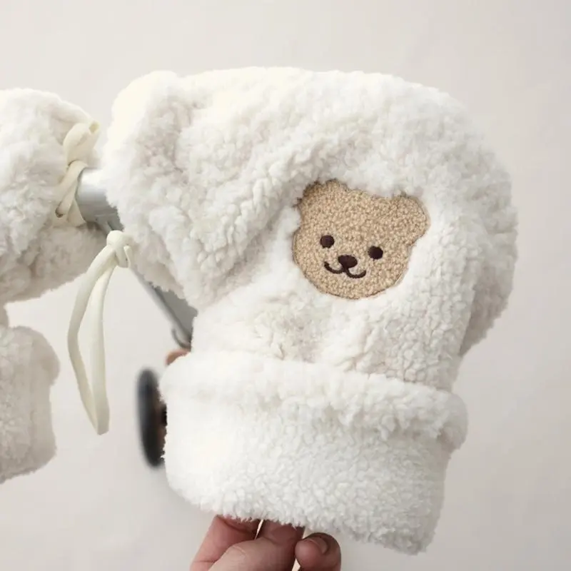M76C Fleece Hand Muff for Baby Scooter Stylish Bear Pattern Hand Gloves for Children