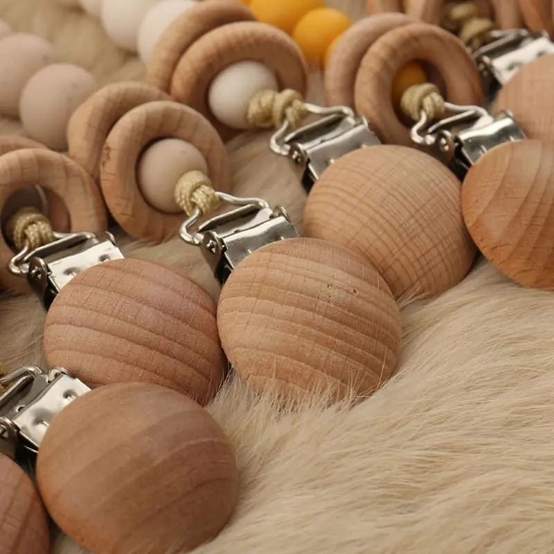 M76C 20pcs Beech Wooden Pacifier Clip Nursing Accessories Chewable Teething Diy Dummy Clip Chains Baby Teether Soother Clasp