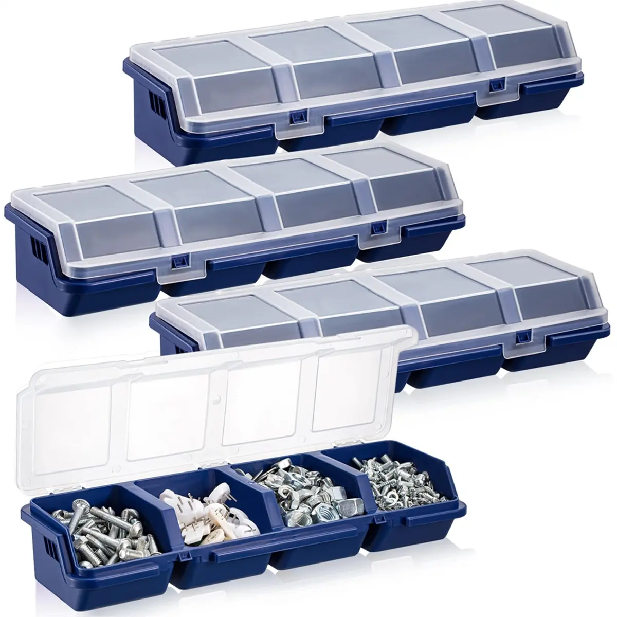 New 4 Pcs Screw Organizers and Storage Bins with Locks Plastic Hardware Organizer Box with Compartment Bolt Organizer Blue