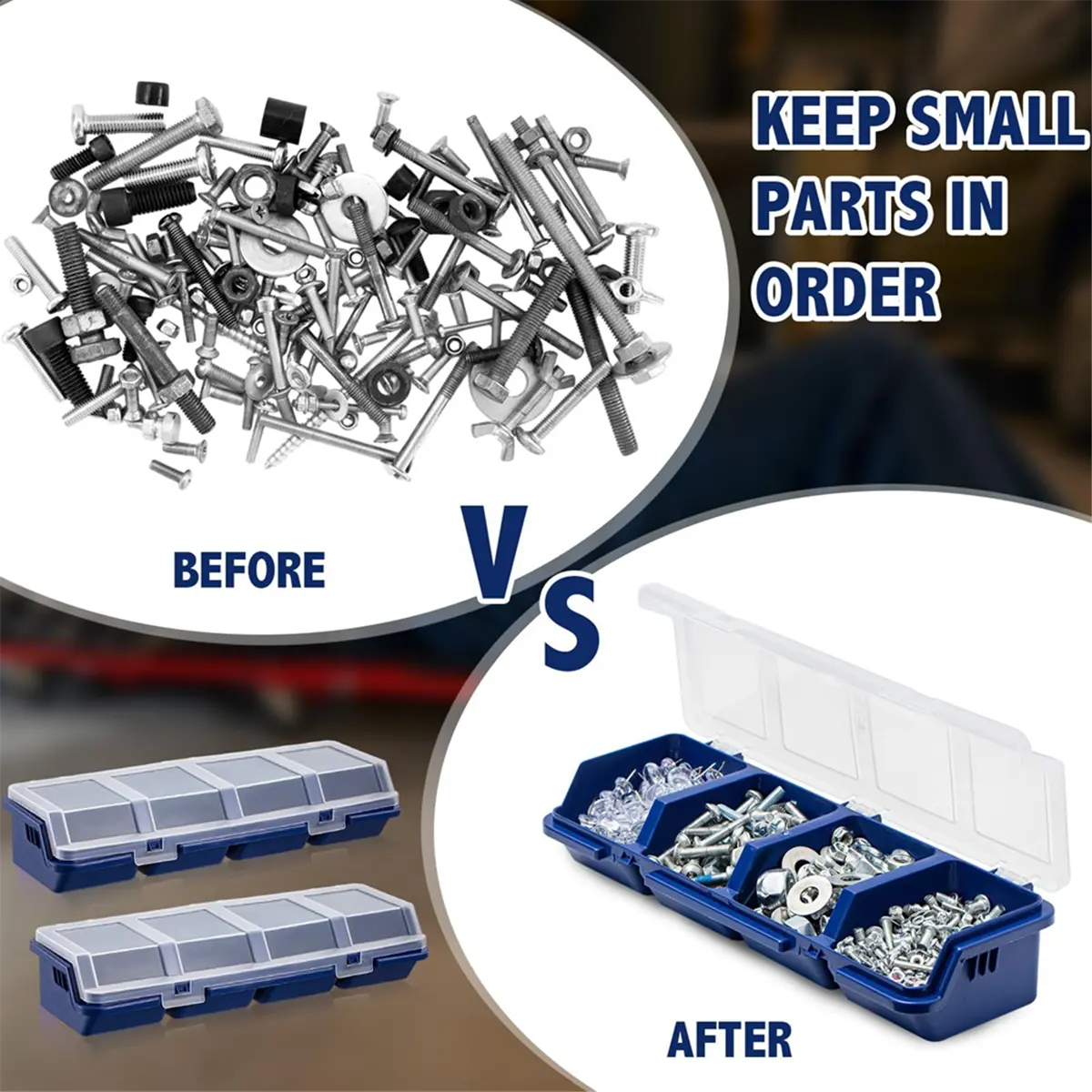 New 4 Pcs Screw Organizers and Storage Bins with Locks Plastic Hardware Organizer Box with Compartment Bolt Organizer Blue