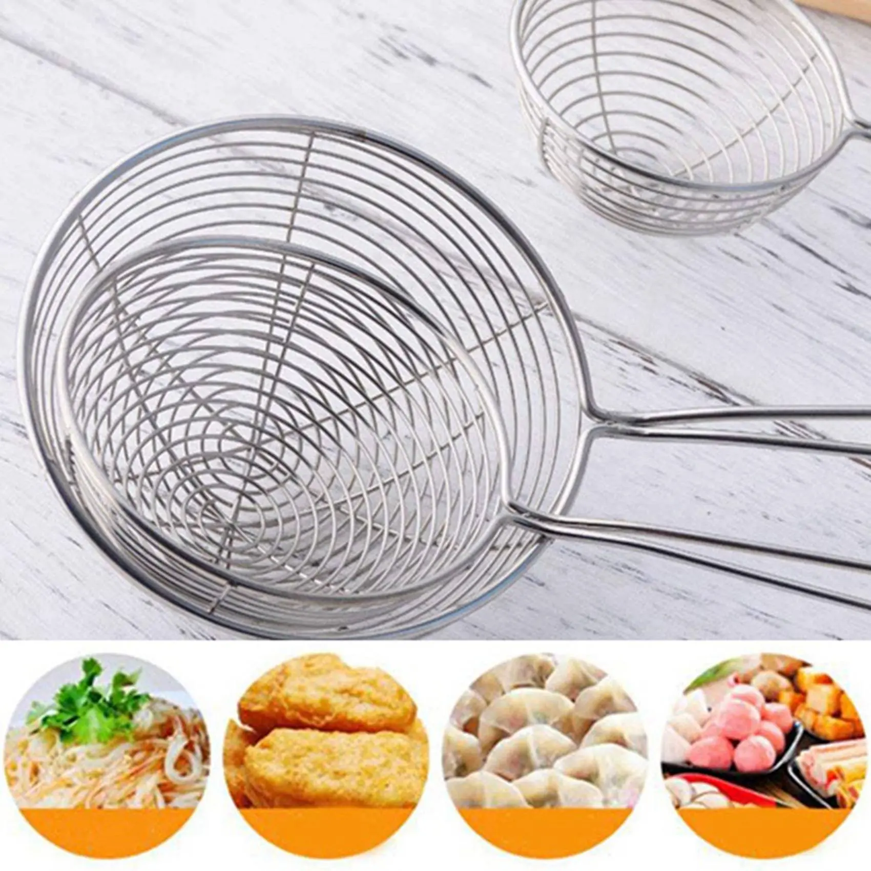 HGHO 6-Piece Set Of Round Hot Pot Strainer-Stainless Steel Asian Shabu-Shabu-Shabu Spider Skimming Spoon Set, Mesh Spoon