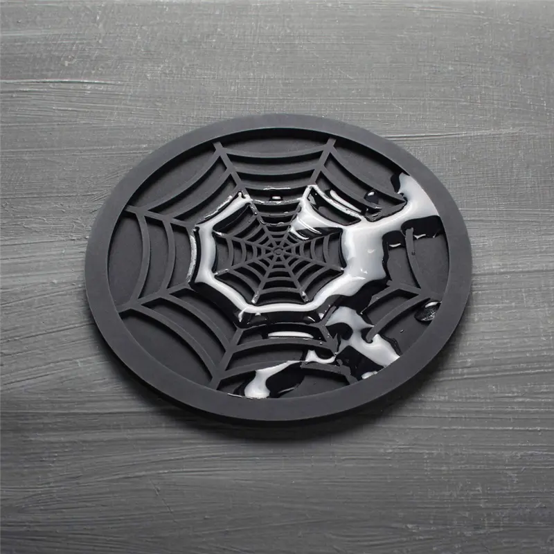 HGHO Silicone Spider Web Coasters For Drinks - 6 Pack Unique Design Spider Drink Coasters, 4Inch Black Coaster Set,Black Durable