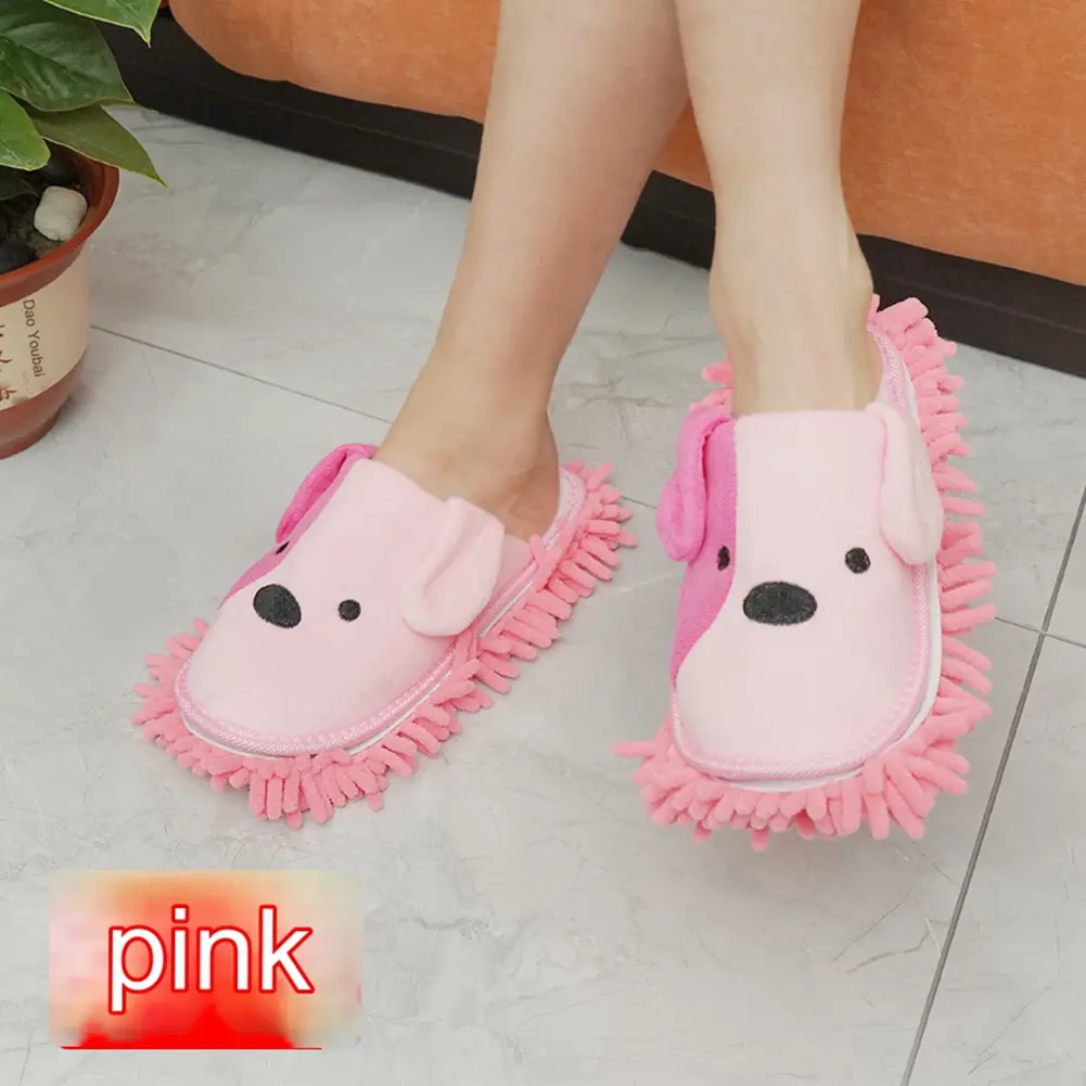 HGHO Cartoon Dog Mop Slippers Microfiber Clean Dusting Slippers Detachable Mopping Shoes For Office Home Room Pink Easy To Use