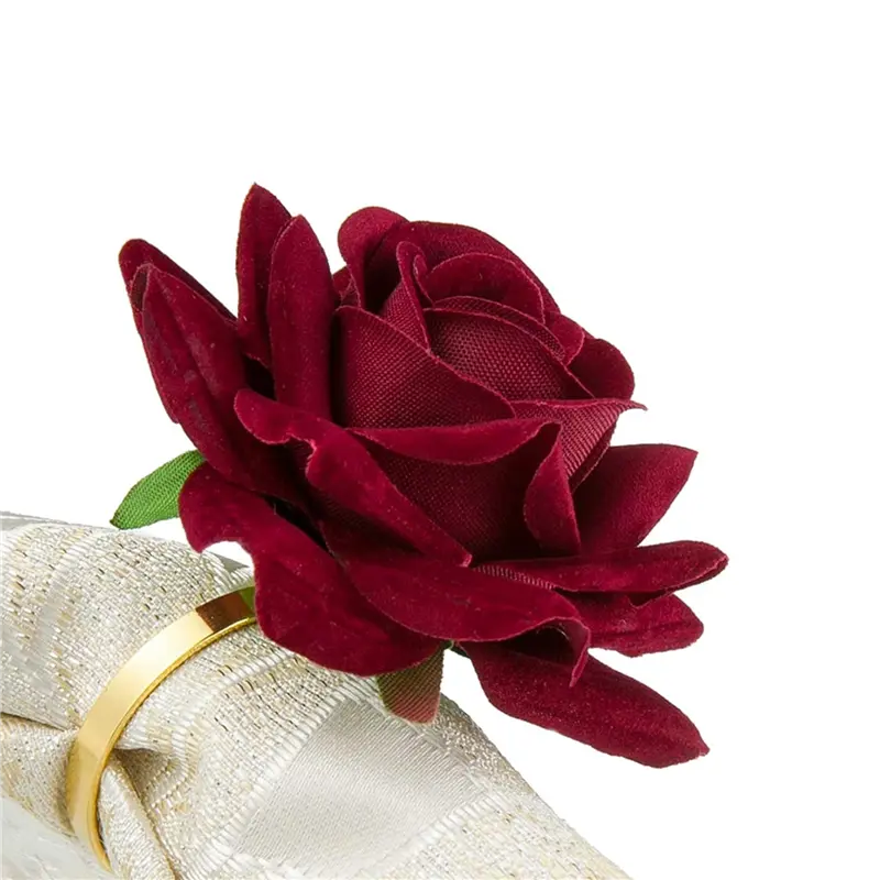HGHO 30Pcs Red Rose Shape Towel Buckle Napkin Ring Wedding Party Valentine's Day Hotel Table Decor Napkin Holder