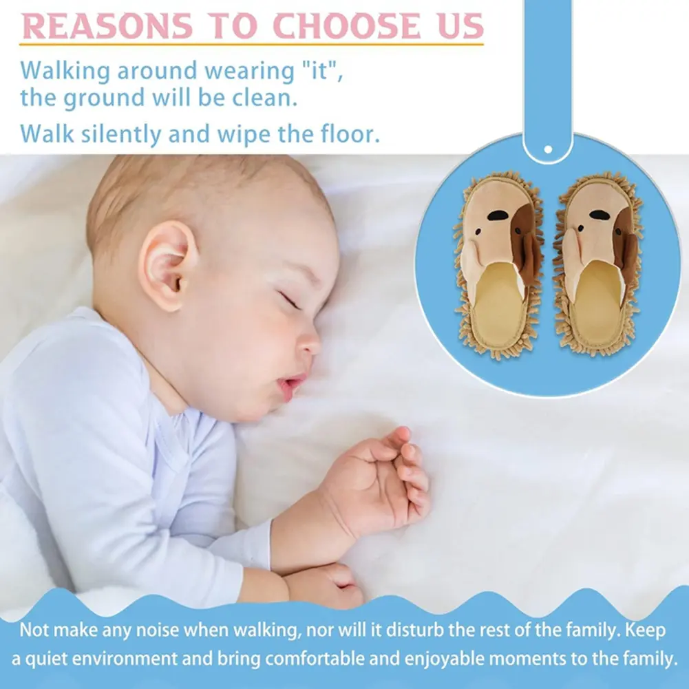 HGHO Cartoon Dog Mop Slippers Microfiber Clean Dusting Slippers Detachable Mopping Shoes For Office Home Room Pink Easy To Use