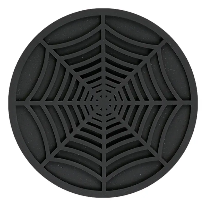 HGHO Silicone Spider Web Coasters For Drinks - 6 Pack Unique Design Spider Drink Coasters, 4Inch Black Coaster Set,Black Durable