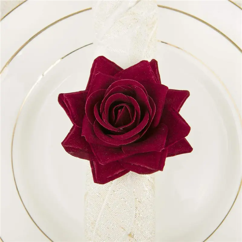HGHO 30Pcs Red Rose Shape Towel Buckle Napkin Ring Wedding Party Valentine's Day Hotel Table Decor Napkin Holder