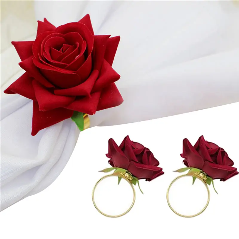 HGHO 30Pcs Red Rose Shape Towel Buckle Napkin Ring Wedding Party Valentine's Day Hotel Table Decor Napkin Holder