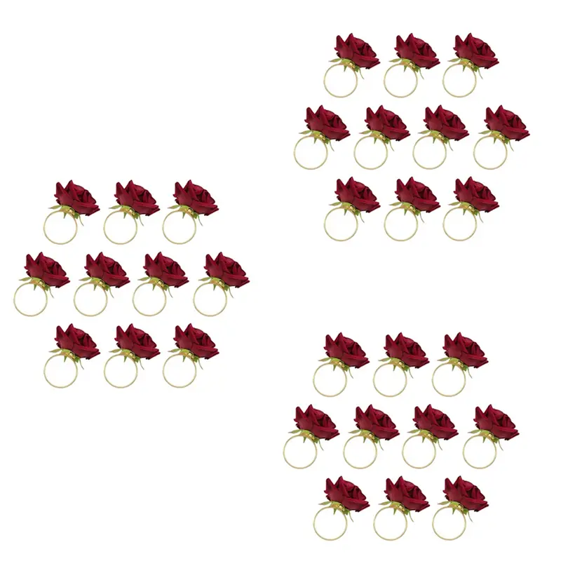 HGHO 30Pcs Red Rose Shape Towel Buckle Napkin Ring Wedding Party Valentine's Day Hotel Table Decor Napkin Holder