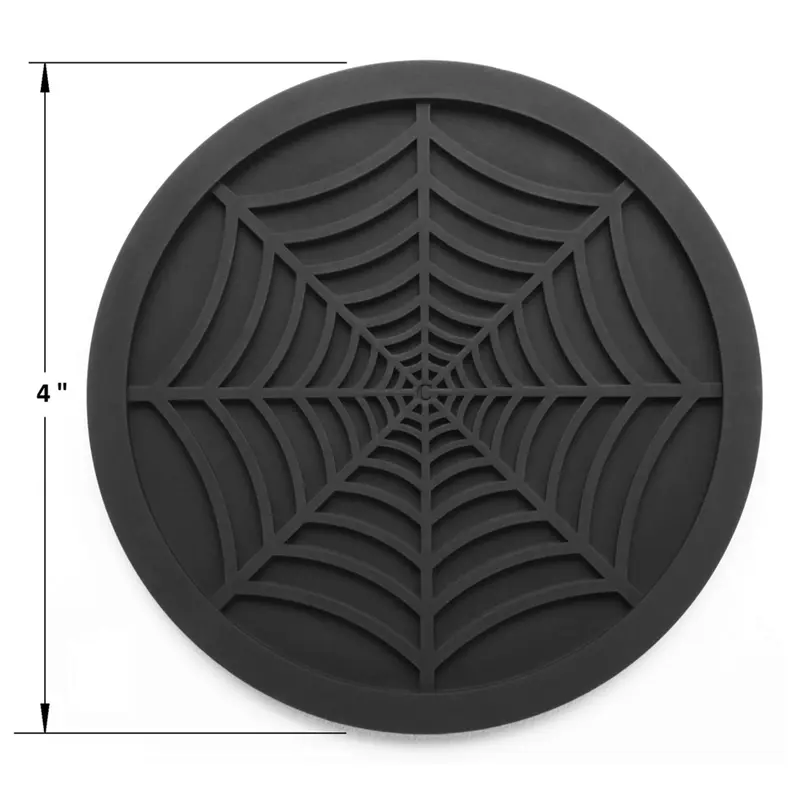 HGHO Silicone Spider Web Coasters For Drinks - 6 Pack Unique Design Spider Drink Coasters, 4Inch Black Coaster Set,Black Durable