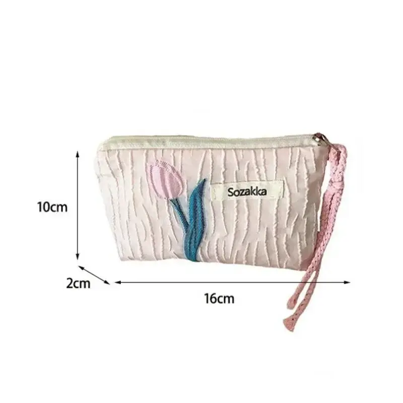 Red Green Floral Cute Women Wallet Mini Clutch Purse Coin Purse Cotton Bag Fresh Cute Card Bag Sanitary Napkins Bag Earphone Bag