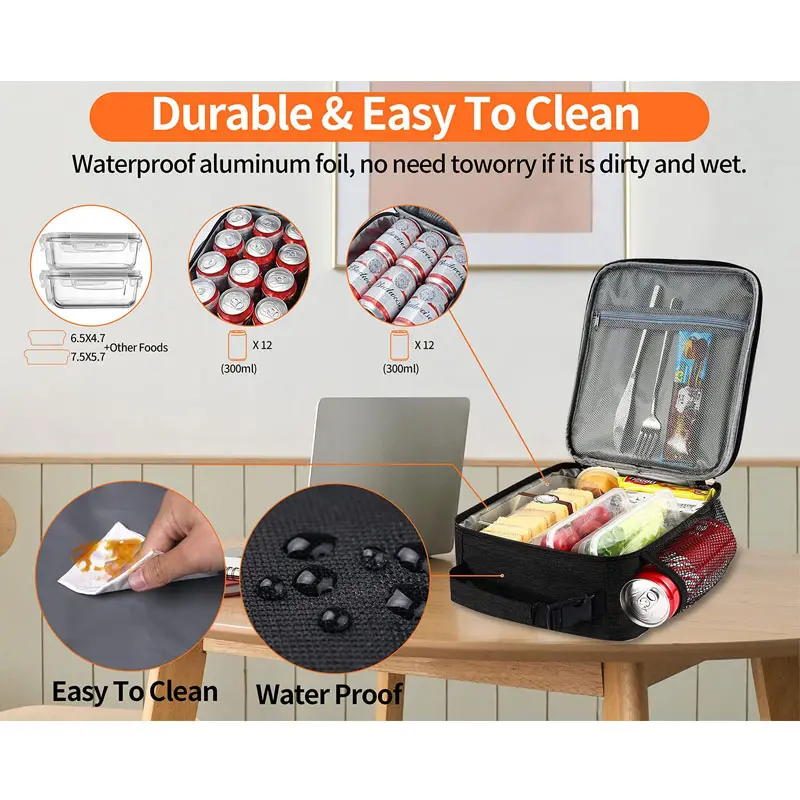 Men Women Insulated Portable Reusable Thermal Lunch Box Cooler Tote Lunch Bag for School Office Keep Food Fresh Warm or Cold