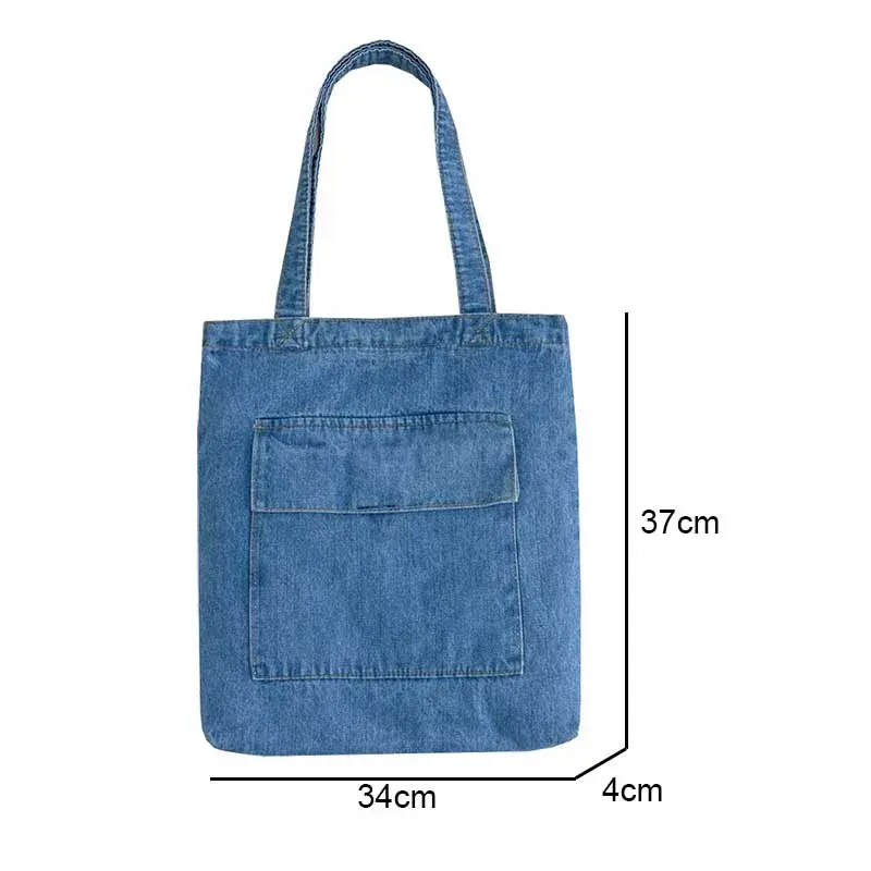 2024 Large Capacity Women Shoulder Bags Wild Casual Handbag Street Canvas Denim Shoulder Bag Solid Color Zipper Shopping Bag