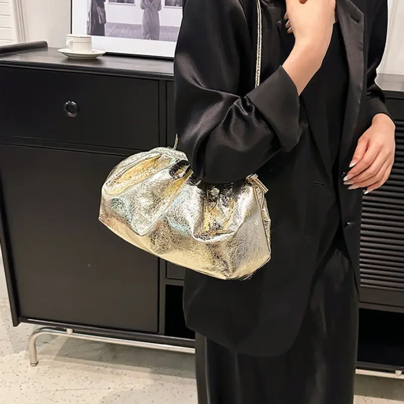 Small Luxury Design Women's Leather Silver Cloud Bag Female Gold Crossbody Bag Ladies Party Clutch Purse Female Handbags