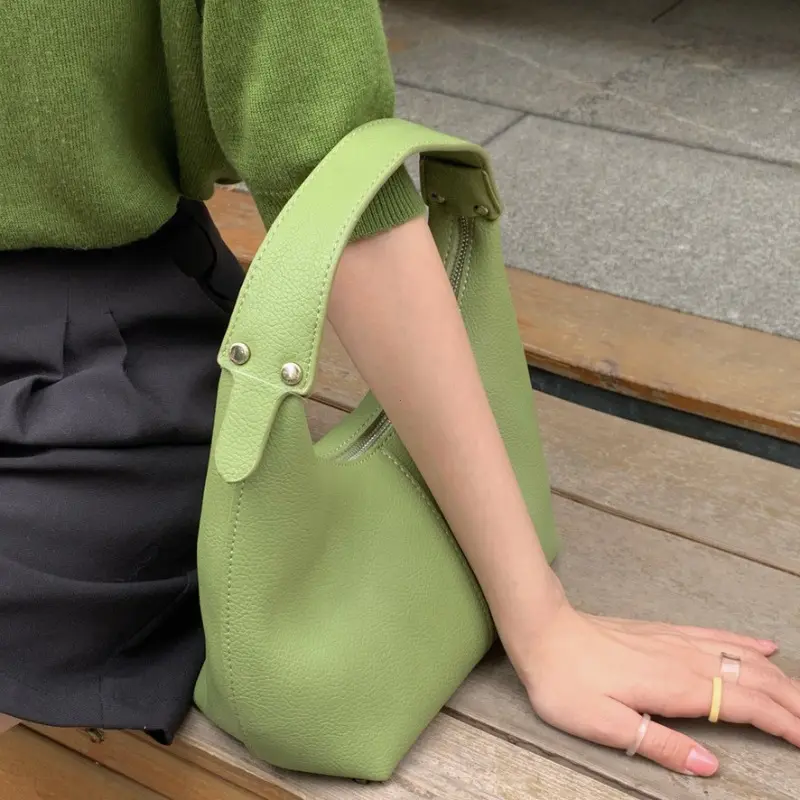 Women Vintage Underarm Bag PU Leather Soft Hobo Shoulder Bags New Solid Color Casual Armpit Handbag Girls Outdoor Daily Tote Bag
