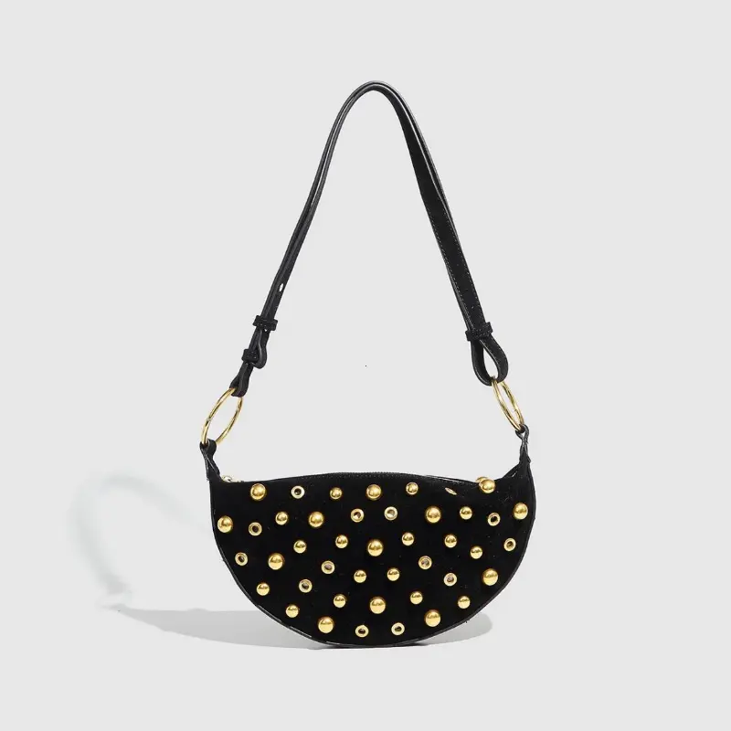 Designer Studded Shoulder Bag Rivet Crescent Bag 2025 New Women Metal Underarm Bag High-end Retro Rivet Polka Dot Shoulder Bags