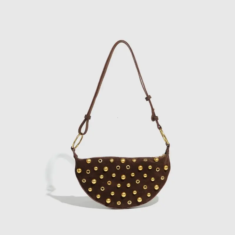 Designer Studded Shoulder Bag Rivet Crescent Bag 2025 New Women Metal Underarm Bag High-end Retro Rivet Polka Dot Shoulder Bags