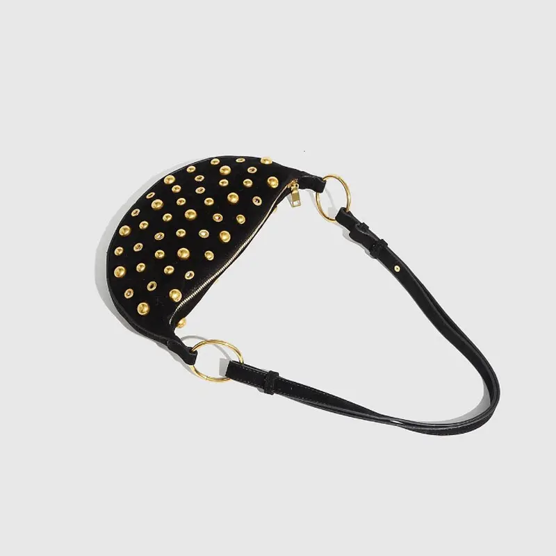 Designer Studded Shoulder Bag Rivet Crescent Bag 2025 New Women Metal Underarm Bag High-end Retro Rivet Polka Dot Shoulder Bags